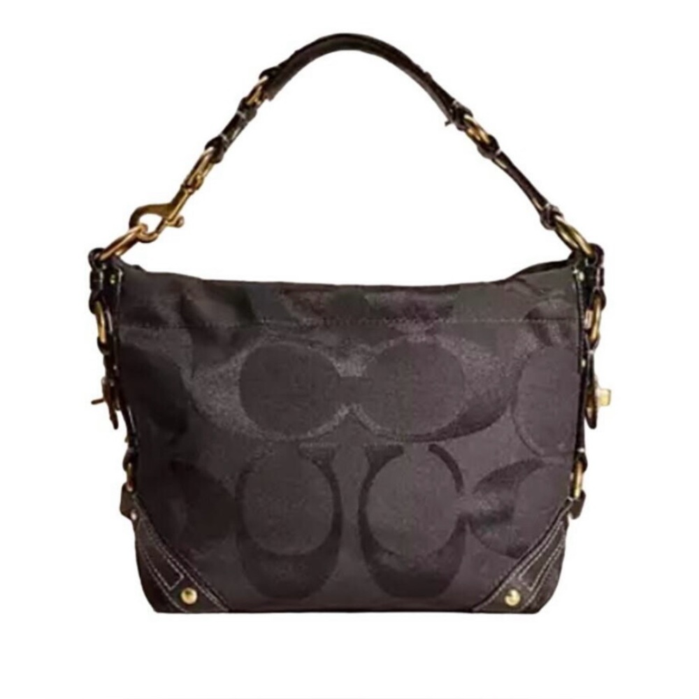 Coach Carly Black Hobo Shoulder Bag with Gold Hardware